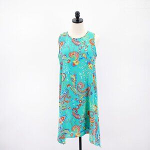 Madison Leigh 10 Teal Paisley Crew Neck Sleeveless Maxi‎ Dress Polyester